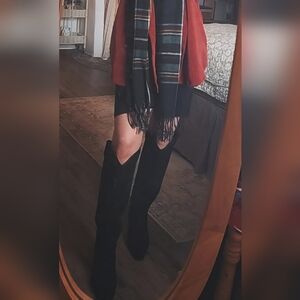 Black Suede Knee High Western Boots